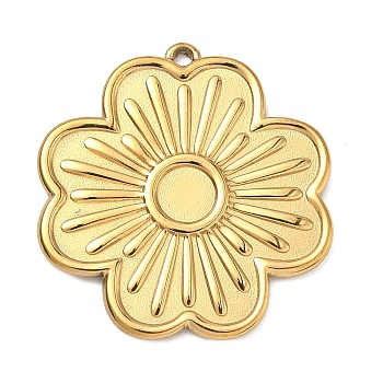 304 Stainless Steel Pendant Cabochons Settings, Flower Charms, Golden, 25x24x1.5mm, Hole: 1.4mm