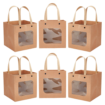 Craft Paper Handbags, with Clear Square Windows, Gift Bags, Rectangle, Peru, Unfold: 26x15x15cm