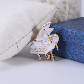 Piano Enamel Pins, Alloy Brooches for Girl Women Gift, White, 43x31mm