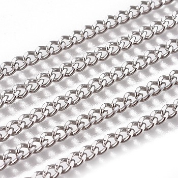 Handmade 304 Stainless Steel Curb Chains, Twisted Chains, Unwelded, Faceted, Stainless Steel Color, 4x3x1.5mm, Wire: 0.8mm