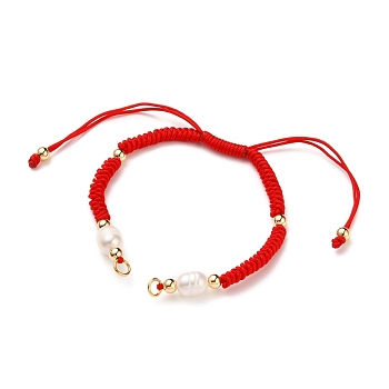 Braided Nylon Cord Bracelet Making, with 304 Stainless Steel Open Jump Rings, Round Brass Beads and Pearl Beads, Red, Single Chain Length: about 6-3/4 inch(17cm)