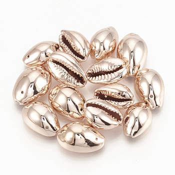 Plated Cowrie Shell Pendants, Rose Gold, 14~20x9~14x7~10mm, Hole: 1mm