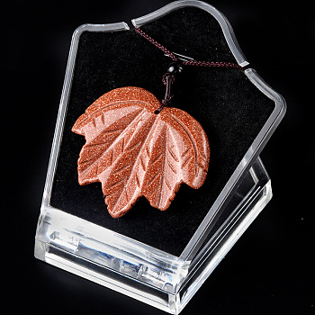 Synthetic Goldstone Pendants Necklaces, Leaf, 14.96 inch(38cm)