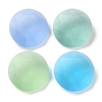 Frosted Glass Rhinestone Cabochons, Faceted, Pointed Back, Flat Round, Mixed Color, 27x9mm