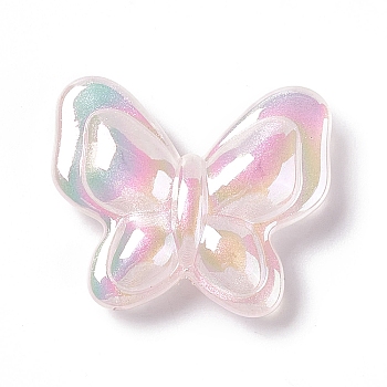 Opaque Acrylic Beads, with Glitter Powder, AB Color, Butterfly, Pink, 27x32x8.5mm, Hole: 2mm