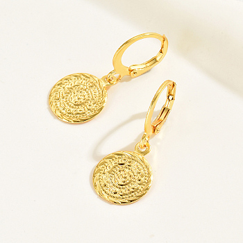 Brass Fashionable Casual Coin Women's Earrings Ear Decorations Ear Drops, Real 18K Gold Plated, 28x12mm