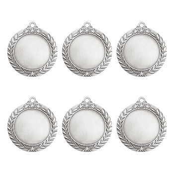 6Pcs Alloy Pendant Cabochons Settings, Blank Medal Award Trophy Insert Holder, Silver, Tray: 43.5mm, 66.5x60x2.5mm, Hole: 4.5mm
