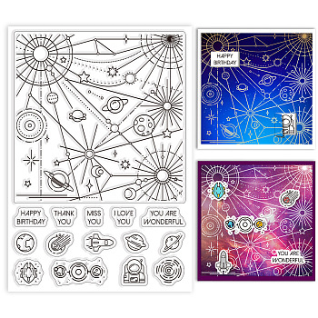 Custom PVC Plastic Clear Stamps, for DIY Scrapbooking, Photo Album Decorative, Cards Making, Planet, 160x110x3mm