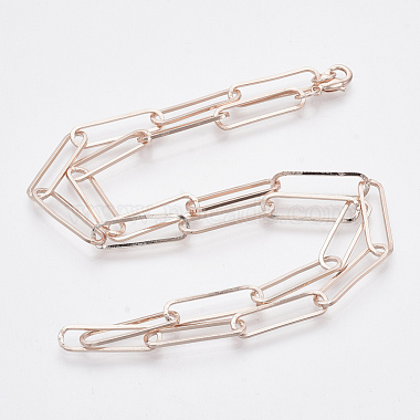 Brass Flat Oval Paperclip Chain Necklace Making(MAK-S072-08A-RG)-2
