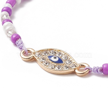 Bracelet en alliage d'émail et de perles tressées avec graines de verre et mauvais œil(BJEW-JB09248)-5