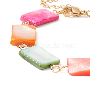 Natural Shell Rectangle Link Chain Bracelet(BJEW-C015-08G)-2