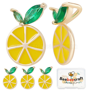 Real 18K Gold Plated Green Fruit Brass+Cubic Zirconia+Enamel Charms
