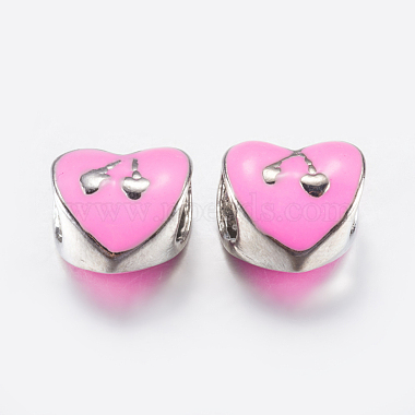 10mm Pink Heart Alloy+Enamel Beads