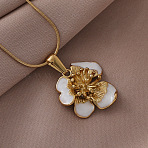 3Pcs Stainless Steel Enamel White Flower Pendant Round Snake Chain Necklaces for Women, Golden, 15.75 inch(40cm)(OT9180-2)