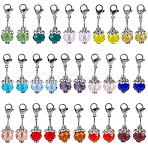 Glass Pendants, with 304 Stainless Steel Lobster Claw Clasps and Alloy Findings, Mixed Color, 30mm, Beads: 10mm, Clasps: 12x7x3.5mm, 30pcs/box.(HJEW-SC0001-07)