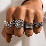 4Pcs 4 Style Tibetan Style Alloy Finger Ring Sets, Gothic Stackable Rings, Skull & Wings, Antique Silver, Inner Diameter: 17~20mm, 1Pcs/style(PW-WG87556-04)