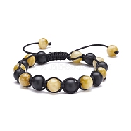 Round Stone Braided Bead Bracelets Set, Natural Tiger Eye & Synthetic Black Stone Beads Stackable Bracelets for Women, Inner Diameter: 2-1/4~3-1/2 inch(5.6~8.8cm)(BJEW-JB07260-03)