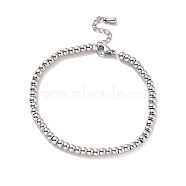 201 Stainless Steel Round Beaded Bracelet for Women, Stainless Steel Color, 7-1/8 inch(18cm)(STAS-D179-03P-02)