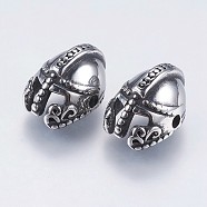 304 Stainless Steel Beads, Gladiator Helmet Charms, Antique Silver, 15x11.5x9mm, Hole: 1.5mm(STAS-F195-016AS)