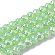 Electroplate Glass Beads Strands, AB Color Plated, Imitation Jade Glass, Faceted, Round, Light Green, 8x6mm, Hole: 1.2mm, about 80pcs/strand, 18.66~19.76 inch(47.4cm~50.2cm)(EGLA-Q125-003-B01)