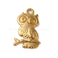 Ion Plating(IP) 304 Stainless Steel Pendants, Owl Charms, Real 18K Gold Plated, 23x15x2mm, Hole: 2mm(STAS-N103-21G)