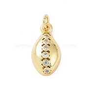 Brass Micro Pave Cubic Zirconia Charms, with Jump Ring, Cowrie Shell Shape Charm, Golden, 15x8x4mm, Hole: 2.8mm(KK-C012-50G)