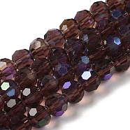 Electroplate Transparent Glass Beads Strands, Faceted, Round, Rainbow Plated, Old Rose, 6mm, Hole: 1mm, about 98~100pcs/strand, 20.39~20.59 inch(51.8~52.3cm)(EGLA-A035-T6mm-L13)
