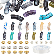 Elite Bracelet Making Kit, Including Imitation Gemstone & Curved Tube & Imitation Pearl Acrylic Beads, Elastic Thread, Mixed Color, 285Pcs/box(DIY-PH0017-76)