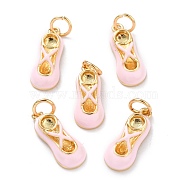 Real 18K Gold Plated Brass Pendants, with Enamel and Jump Rings, Long-Lasting Plated, Ballet Shoe, Pink, 16x6.5x4mm, Jump Ring: 5x1mm, 3mm Inner Diameter(X-KK-L206-005A-G)