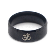 Ohm/Aum Yoga Theme Stainless Steel Plain Band Ring for Men Women, Electrophoresis Black, US Size 10(19.8mm)(CHAK-PW0001-003E-02)