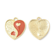 Alloy Enamel Pendants, Heart with Yin Yang Charm, Golden, Chocolate, 17x15x1.6mm, Hole: 1.8mm(ENAM-G212-05G-06)
