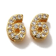 Rack Plating Number Brass Micro Pave Clear Cubic Zirconia Silde Charms, Long-Lasting Plated, Lead Free & Cadmium Free, Large Hole Bead, Real 18K Gold Plated, 8.8x6x4.5mm, Hole: 7x1.5mm(KK-A231-13G)