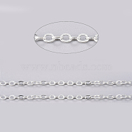 Brass Flat Oval Cable Chains, Unwelded, with Card Paper, Cadmium Free & Lead Free, Silver Color Plated, 3.3x2.6x0.5mm(X-CHC025Y-01-S)