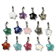 Natural & Synthetic Mixed Gemstone Star Charms with Platinum Plated Brass Snap on Bails, 14.5x15x6mm, Hole: 3.3x5mm(KK-C034-04P)