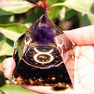 Orgonite Pyramid Resin Energy Generators, Reiki Natural Amethyst & Obsidian Chips Inside for Home Office Desk Decoration, Taurus, 50x50x50mm(PW-WG63740-02)