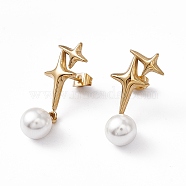 Plastic Imitation Pearl & Star Stud Earrings, Ion Plating(IP) 304 Stainless Steel Jewelry for Women, Golden, 31mm, Pin: 0.7mm(EJEW-L282-13G)
