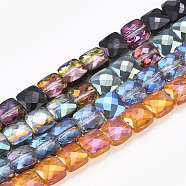Electroplate Glass Beads Strands, Faceted, Square, Mixed Color, 6.5x6.5x4mm, Hole: 1mm, about 100pcs/strand, 25.1 inch(EGLA-S176-02)