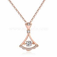 Brass Pendant Necklaces, Fan Inlaid Clear Cubic Zirconia, Rose Gold, 17.51 inch(44.5cm)(NJEW-BB62075-B)