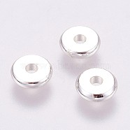 Brass Spacer Beads, Long-Lasting Plated, Flat Round, 925 Sterling Silver Plated, Silver, 7x2mm, Hole: 1.5mm(KK-P117-34S)