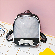 Cute Bowknot PU Leather Backpacks, with Clear Window, for Women Girls, White, 31x27x10cm(ZXFQ-PW0001-025B)