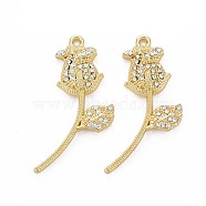 Rack Plating Alloy Pendants, with Crystal Rhinestone, Cadmium Free & Lead Free, Flower, Light Gold, 35x20x4.5mm, Hole: 1.6mm(PALLOY-S132-264-RS)