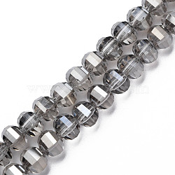 Electroplate Transparent Glass Beads Strands, Faceted, Round, Gray, 10x8~9mm, Hole: 1.5mm, about 58~60pcs/strand, 19.69 inch(50cm)(EGLA-N002-31-F07)