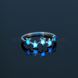 Luminous 304 Stainless Steel Star Finger Ring, Glow In The Dark Jewelry for Women, Stainless Steel Color, US Size 7 3/4(17.9mm)(X-LUMI-PW0001-120I)