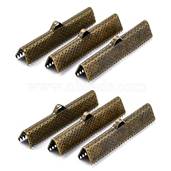 Iron Ribbon Crimp Ends, Nickel Free, Antique Bronze, 8x35mm, Hole: 1mm(E184Y-NFAB)