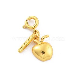 Brass Fruits Pendant Decoration, Rectangle with Word Faithfulness and Spring Ring Clasps Charms Ornaments, Apple, 21.5mm(HJEW-P020-01I-G)