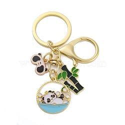 Rack Plating Panda Zinc Alloy Enamel Pendant Keychain, with Iron Keychain Ring, Golden, 8.5cm, pendant: 50x25x15mm(KEYC-G064-01A)