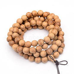 5-Loop Wrap Style Buddhist Jewelry, Western Red Cedar Mala Bead Bracelets/Necklaces, Round, Sandy Brown, 34-5/8 inch(88cm)(BJEW-S125-21)