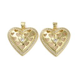 Brass Micro Pave Clear Cubic Zirconia Pendants, Heart, Real 16K Gold Plated, 25x25.5x6mm, Hole: 3.5x3.5mm(KK-H466-08G-02)