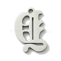 Non-Tarnish 201 Stainless Steel Pendants, Stainless Steel Color, Old Initial Letters Charms, Letter Y, 19.5x13x1.6mm, Hole: 1.8mm(STAS-B055-01P-Y)