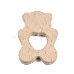 Natural Beech Wooden Baby Teething Toys, Teething Rings for Newborn Toddler Infant, Heart Bear, BurlyWood, 73x52x10mm, Hole: 24mm(WOOD-U003-06)